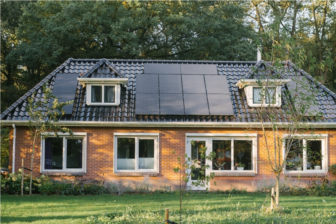 rustic house with solar panels