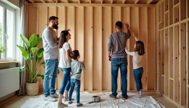famille installant isolation thermique