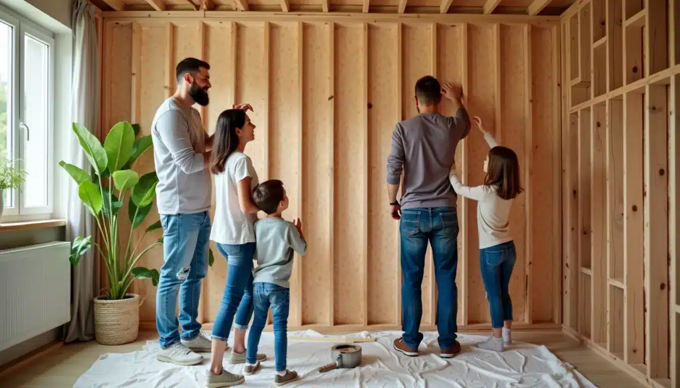 famille installant isolation thermique